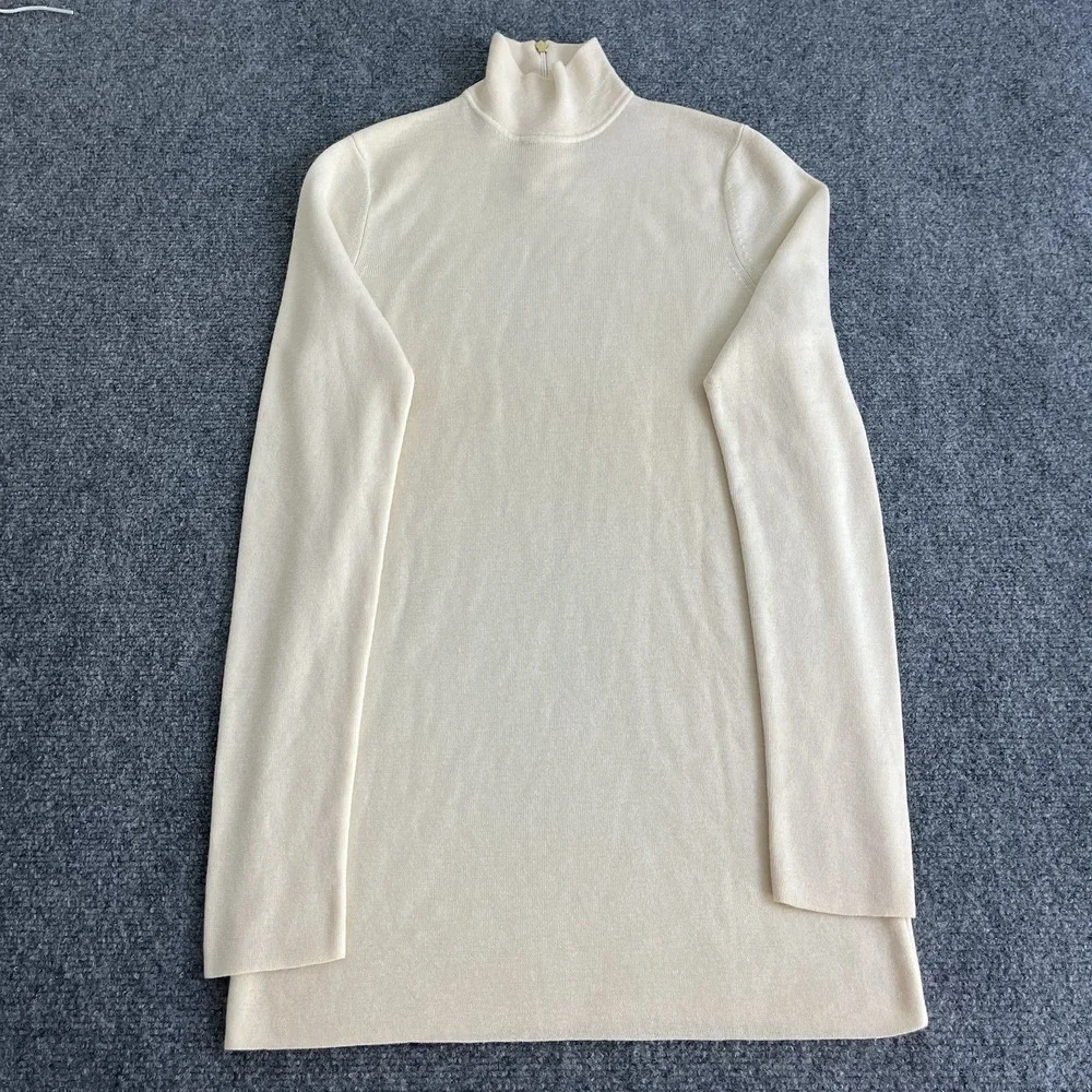 Tory Burch 100% Wool Lightweight Sweater Mock Neck Cream Long Sleeve Sz Small